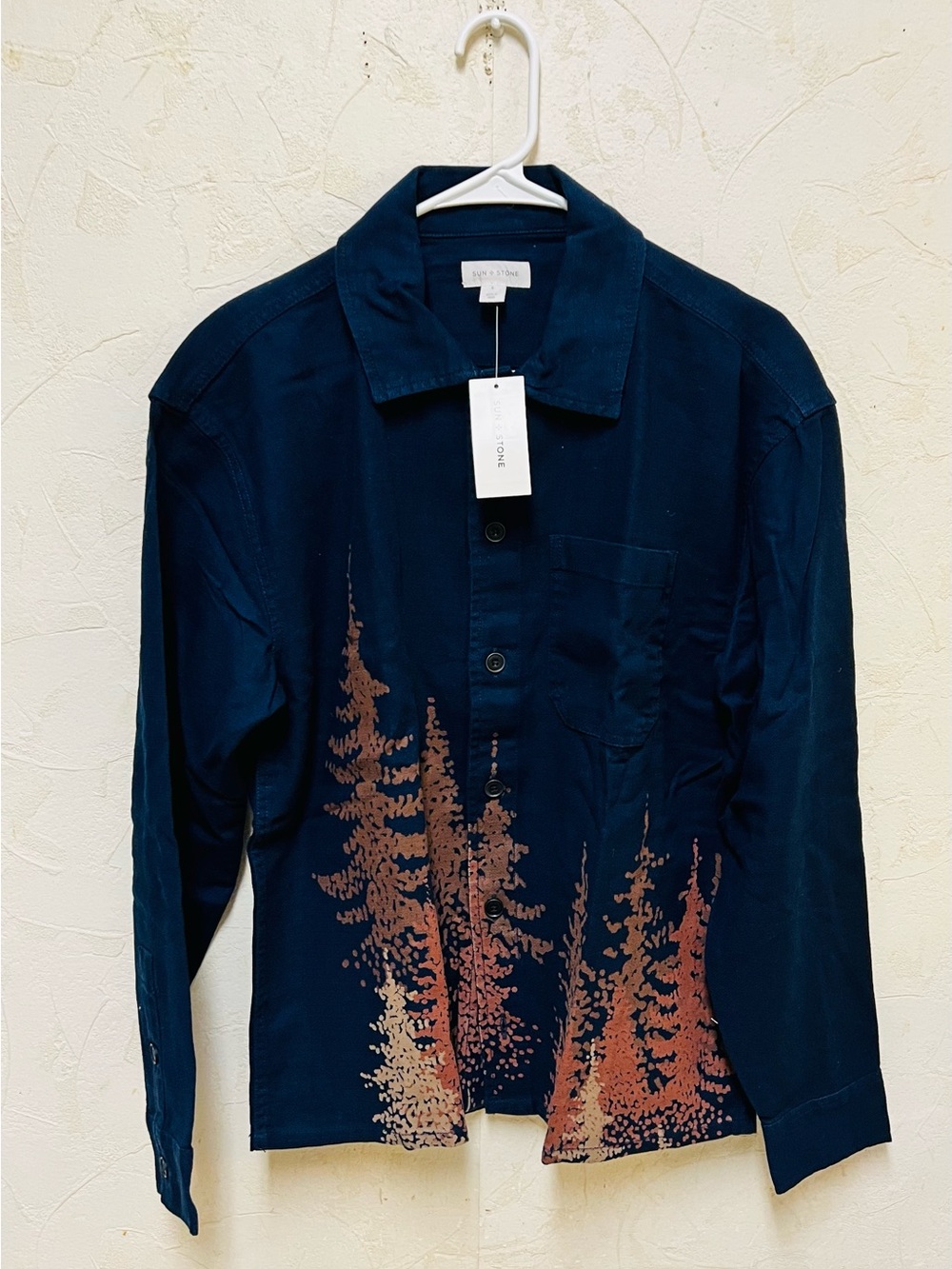Sun + Stone Men's Milas Scenic Jacquard Overshirt  Navy Sz S